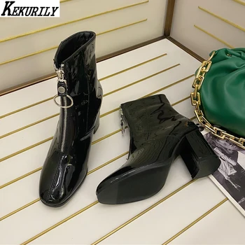 Patent Leather Ankle Boots for Women Square Heels Zipper Shoes Sewing Square Toe Short Boot Black Designer Zapatos De Mujer
Patent Leather Ankle Boots for Women Square Heels Zipper Shoes Sewing Square Toe Short Boot Black Designer Zapatos De Mujer