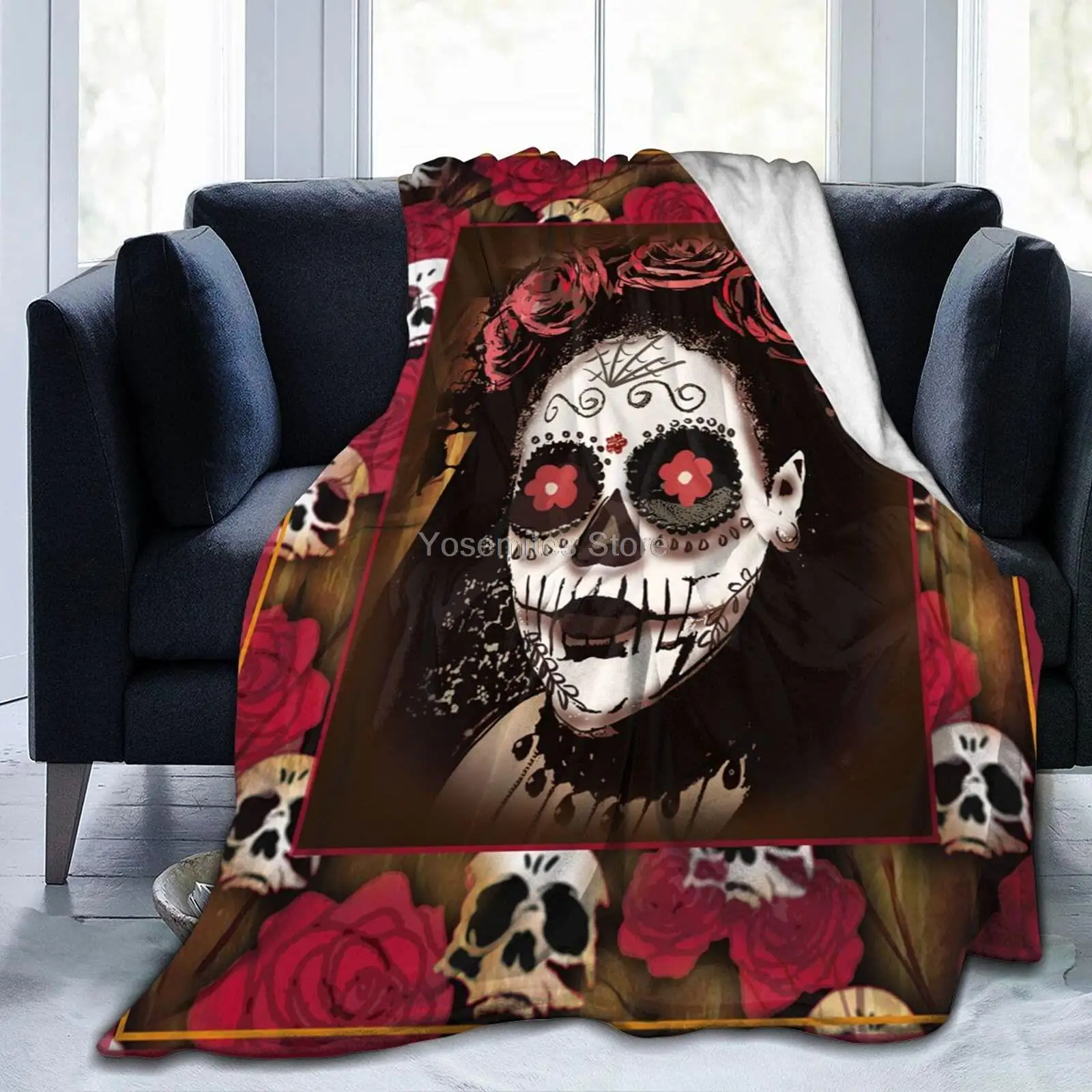 

Day of The Dead Sugar Skull Girl Soft Throw Blanket for Women Men Kid Lightweight Fleece Blanket/ for Couch