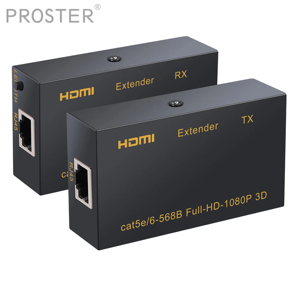 PROSTER HDMI Extender HDMI Extender(Tx + Rx) Over single RJ45 cat5e Cat6 Ethernet Cable Up to 196ft(60m) Supports Full-HD-1080P
PROSTER HDMI Extender HDMI Extender(Tx + Rx) Over single RJ45 cat5e Cat6 Ethernet Cable Up to 196ft(60m) Supports Full-HD-1080P