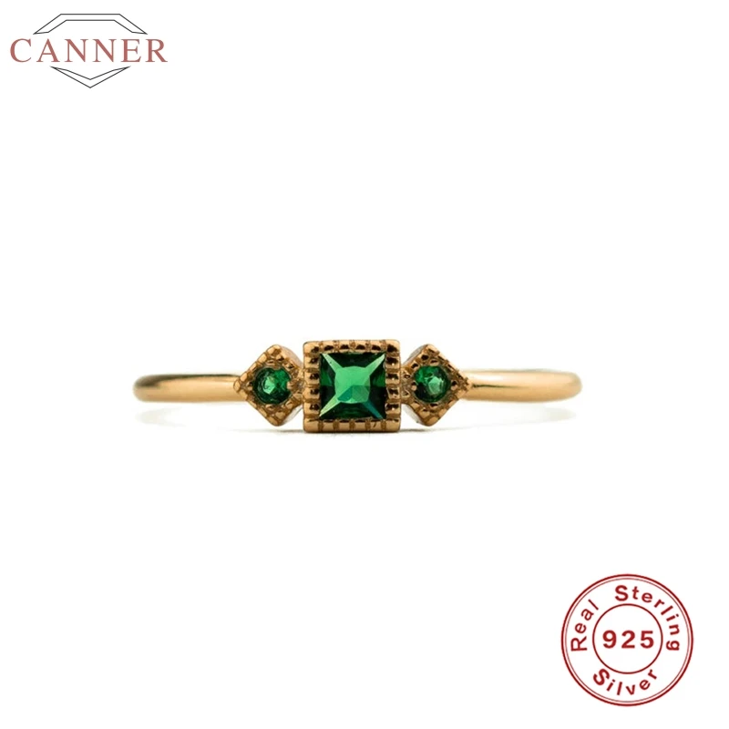 CANNER 925 пробы серебряные кольца для мужчин и женщин три зеленый циркон палец