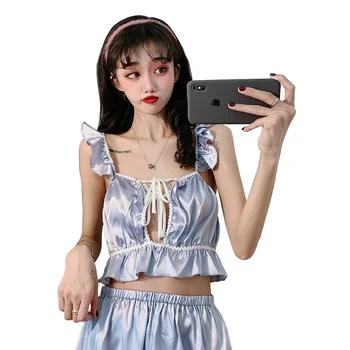 XIFER Women Sleepwear Early Autumn Ice Silk Thin Sling Sexy Top Shorts Suit Age Reduction Home Service Two Piece Set Summer
XIFER Women Sleepwear Early Autumn Ice Silk Thin Sling Sexy Top Shorts Suit Age Reduction Home Service Two Piece Set Summer