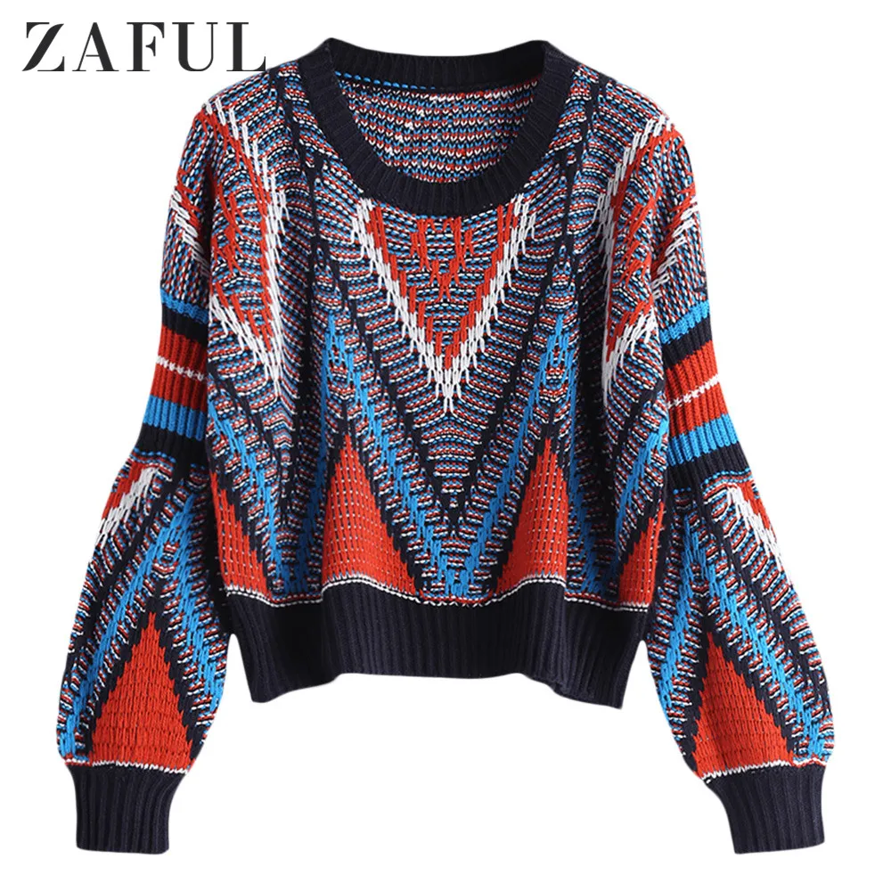 Zabul геометрический Графический Женский Повседневный свитер зимний круглый вырез