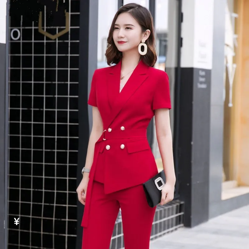 2020 Summer Pants Suit Elegant Red Business Suit Ladies Slim-fit Short Sleeve Double Breasted Blazer Trousers Overalls Business
2020 Summer Pants Suit Elegant Red Business Suit Ladies Slim-fit Short Sleeve Double Breasted Blazer Trousers Overalls Business