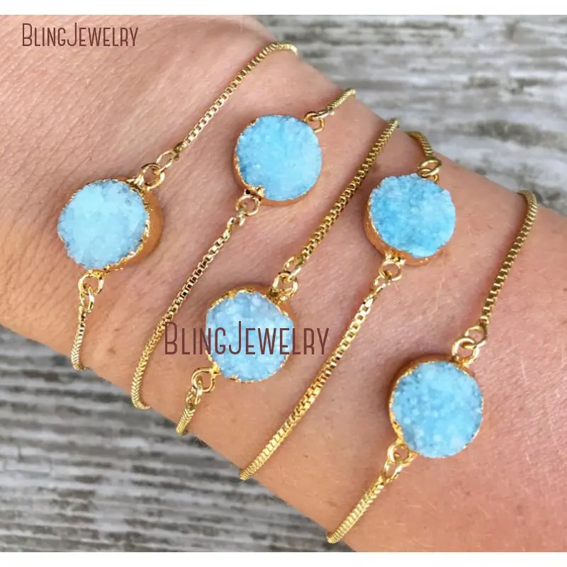 Aqua Druzy Bracelet Minimalist Gold Box Chain Druzy Circle Disc Charm Adjustable Teal Stone Layering Bracelet BM27701
Aqua Druzy Bracelet Minimalist Gold Box Chain Druzy Circle Disc Charm Adjustable Teal Stone Layering Bracelet BM27701