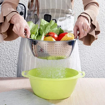 Stainless Steel Colander Kitchen Strainer Double Handle Draining Basket with Basin for Fruits Vegetables Cleaning Mixing
Stainless Steel Colander Kitchen Strainer Double Handle Draining Basket with Basin for Fruits Vegetables Cleaning Mixing