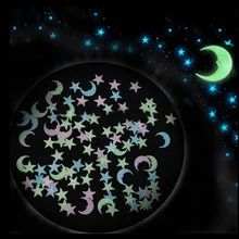 100 Uds Set estrella Luna luz que brilla en la oscuridad pegatinas de pared luminosas para techo pegatina para la pared decoración del dormitorio de los niños del hogar(China)