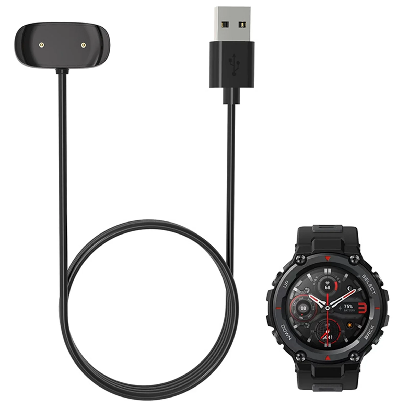 Черный зарядный кабель для смарт-часов Xiaomi Huami Amazfit T-Rex Pro зарядное устройство USB
