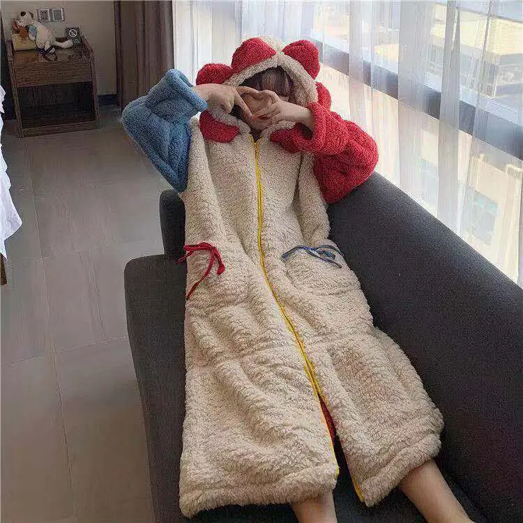 2019 New Style Contrast Color Hooded Thick Warm Tracksuit Nightgown Women's Autumn And Winter-Outer Wear Mid-length Comfortable
2019 New Style Contrast Color Hooded Thick Warm Tracksuit Nightgown Women's Autumn And Winter-Outer Wear Mid-length Comfortable