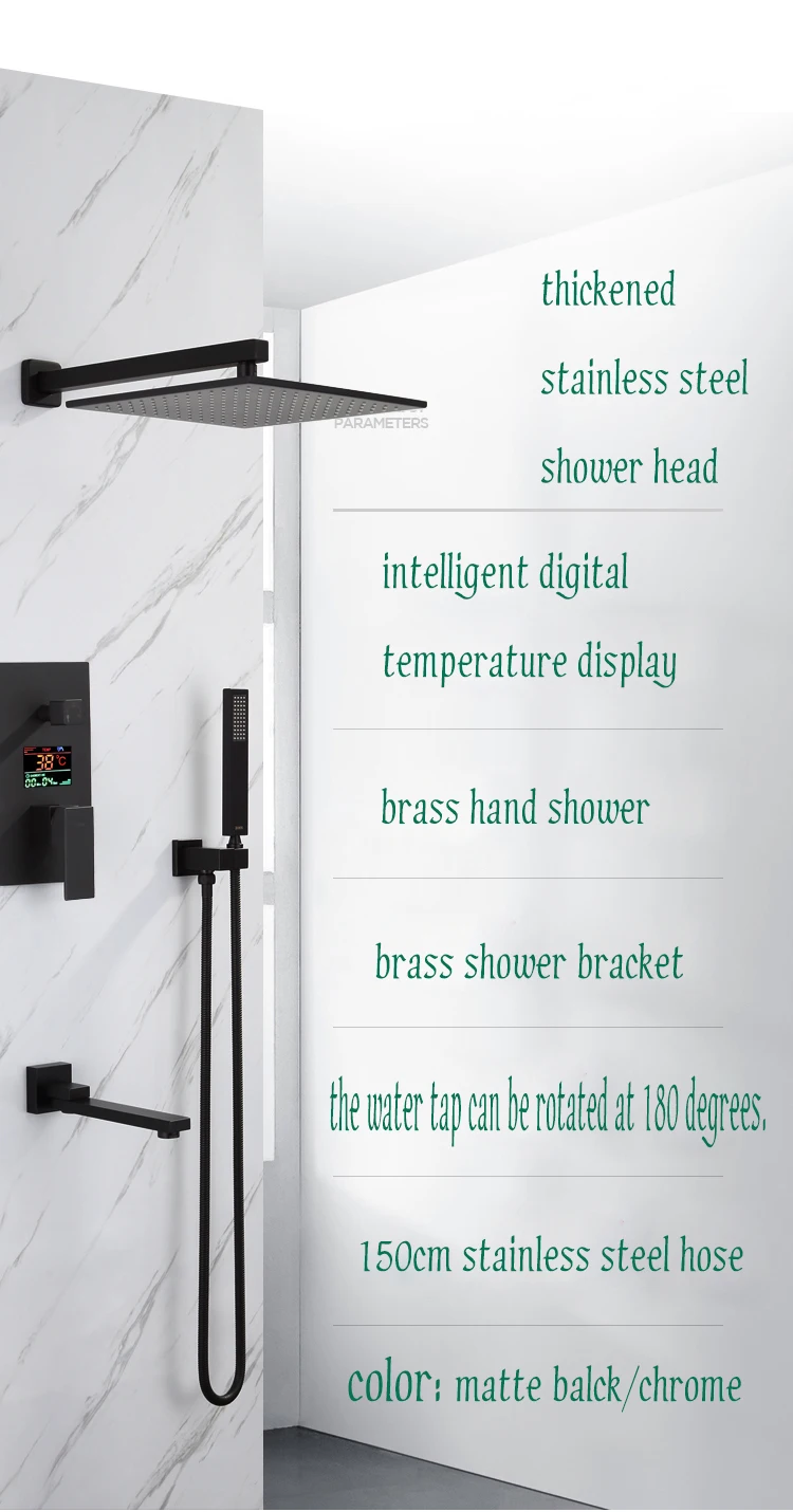 LANGYO Shower Head 3-ways Digital Display Mixer Waterfall Bathroom Shower Faucet Matte Black/Chrome Digital Shower Faucets Set LANGYO Shower Head 3-ways Digital Display Mixer Waterfall Bathroom Shower Faucet Matte Black/Chrome Digital Shower Faucets Set