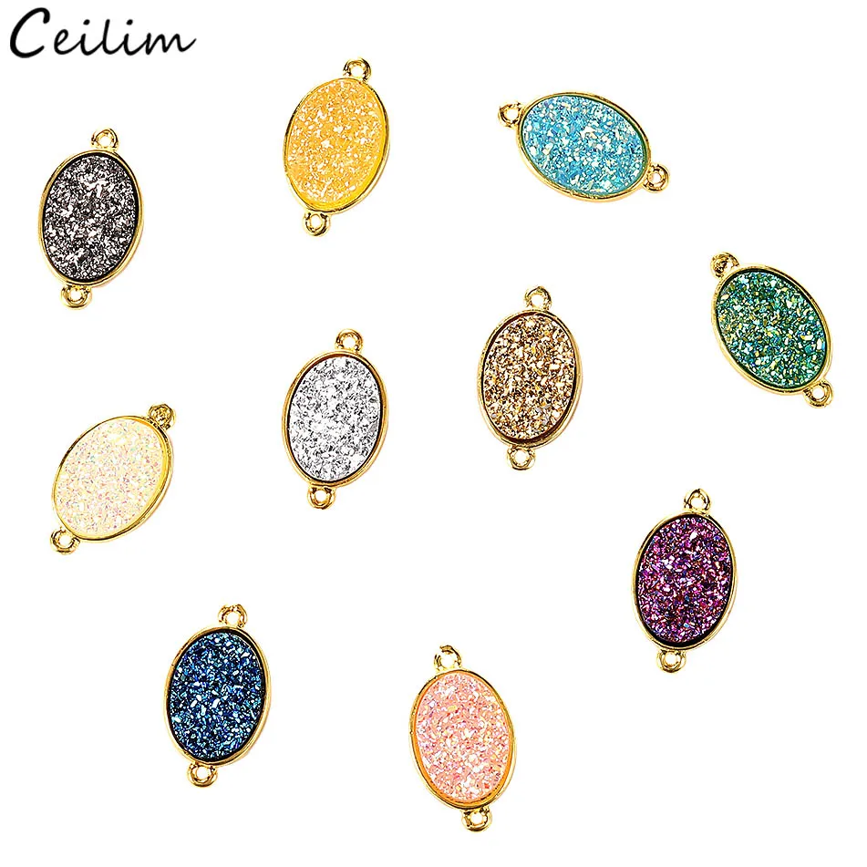 10PCS Colorful Gold Resin Druzy Bead Charm for DIY Bracelet Earring Making Oval Round Pendant 2 Hole Connectors Jewelry Findings
10PCS Colorful Gold Resin Druzy Bead Charm for DIY Bracelet Earring Making Oval Round Pendant 2 Hole Connectors Jewelry Findings