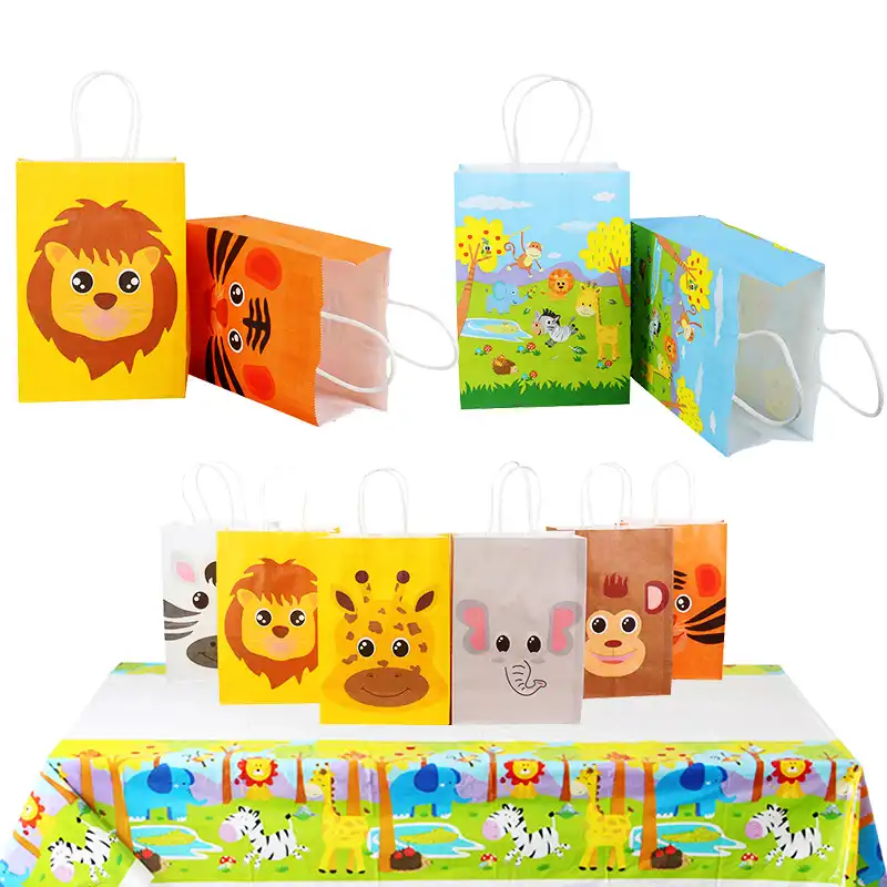 12p cute animals handbags treat kids birth parites paper gift