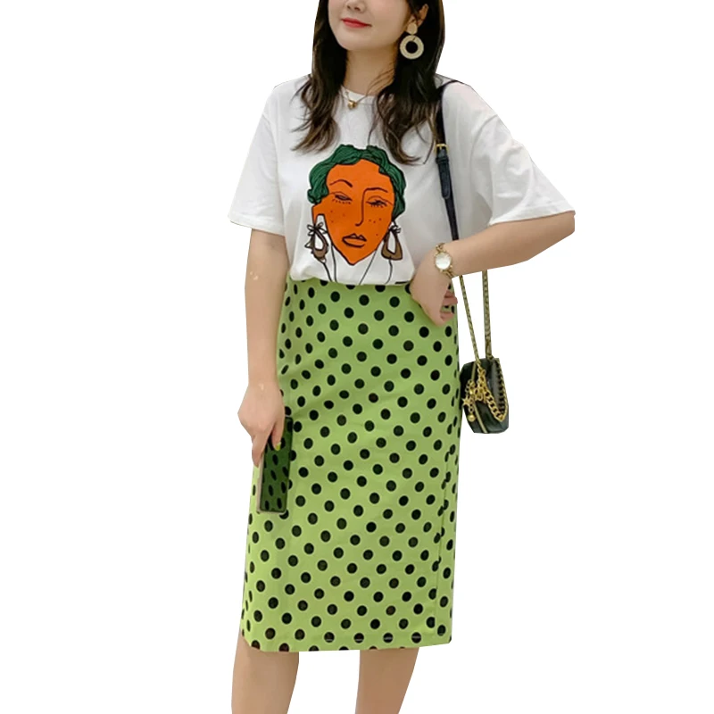 Summer Two Piece Set Women Short Sleeve Print T Shirt Vintage Dot Green Midi Skirt 2 Piece Sets Skirt And Top Set Lounge Wear
Summer Two Piece Set Women Short Sleeve Print T Shirt Vintage Dot Green Midi Skirt 2 Piece Sets Skirt And Top Set Lounge Wear