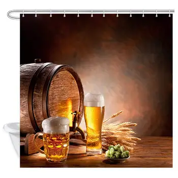 Western Shower Curtain, Beer Barrel with Beer Glasses, Bathroom Curtains Decor Accessories with Hooks,Polyester Fabric 
Western Shower Curtain, Beer Barrel with Beer Glasses, Bathroom Curtains Decor Accessories with Hooks,Polyester Fabric