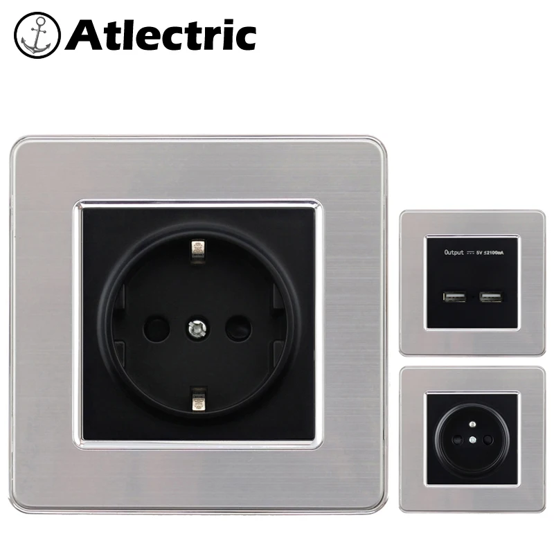 Atlectric EU France Standard Wall Outlet Power Socket Enchufe Stainless Steel Panel Power Electrical Plug AC 110~250V 16A
Atlectric EU France Standard Wall Outlet Power Socket Enchufe Stainless Steel Panel Power Electrical Plug AC 110~250V 16A