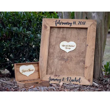 Personalised Wood name date wedding guest book frame drop hearts rustic Guestbook ideas alternative drop box shadow box top box