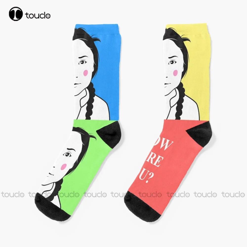 

Greta Thunberg Socks White High Socks Christmas Fashion New Year Gift Unisex Adult Teen Youth Socks 360° Digital Print Custom