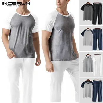 2020Summer Men Pajamas Set Short Sleeve Shirt Long Pants Pajamas Suits Solid Color Patchwork Sleepwear Casual Loose Homewear 5XL
2020Summer Men Pajamas Set Short Sleeve Shirt Long Pants Pajamas Suits Solid Color Patchwork Sleepwear Casual Loose Homewear 5XL