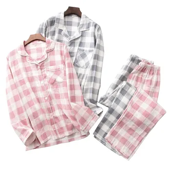 Spring New Lovers Pajama Set Comfort Gauze Cotton Plaid Sleepwear For Men And Women Long Sleeve Femme Large Size Men's Homewear 
Spring New Lovers Pajama Set Comfort Gauze Cotton Plaid Sleepwear For Men And Women Long Sleeve Femme Large Size Men's Homewear