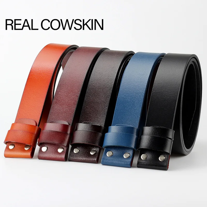 

Vintage Cowboy Belt No Buckle Suit Smooth Buckle Black Belts Men Luxury Cowskin Genuine Leather Only Strap Without Buckle 3.8cm