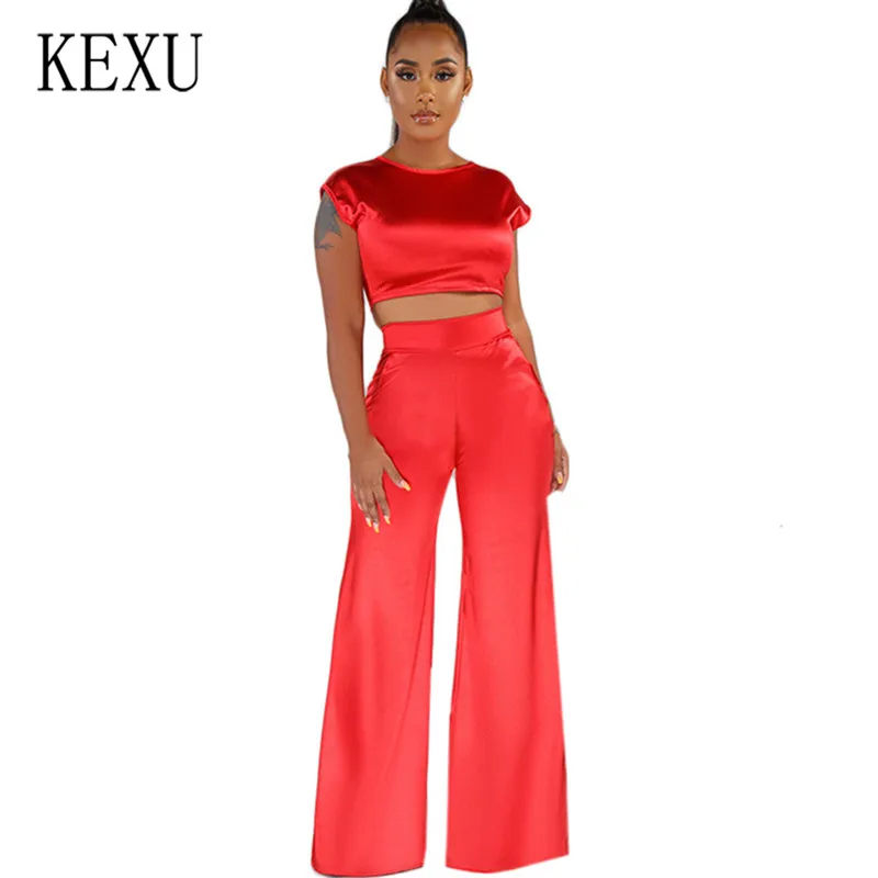 KEXU Elegant Loose Simulation Silk Wide Leg Pants Fashion Two Pieces Sets Satin Bodycon Bandage Jumpsuits Sexy Ladies Streetwear
KEXU Elegant Loose Simulation Silk Wide Leg Pants Fashion Two Pieces Sets Satin Bodycon Bandage Jumpsuits Sexy Ladies Streetwear