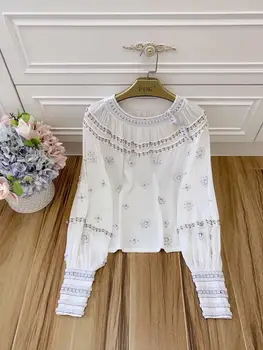 2020 New Arrival Runway Women Embroidery Shirt Elegant Ladies Blouse Long Lantern Sleeve White / Black Tops
2020 New Arrival Runway Women Embroidery Shirt Elegant Ladies Blouse Long Lantern Sleeve White / Black Tops