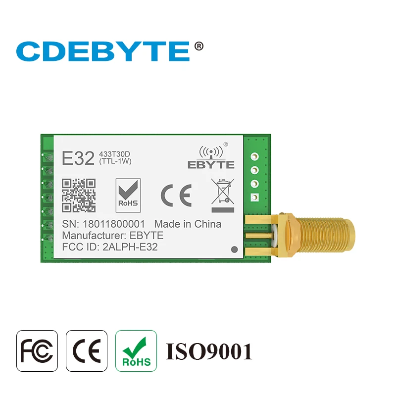 Wireless Serial Port LoRa Spread Spectrum module 30dBm 8km LoRa Transceiver Module UART E32-433T30D 433MHz Internet of Things
Wireless Serial Port LoRa Spread Spectrum module 30dBm 8km LoRa Transceiver Module UART E32-433T30D 433MHz Internet of Things