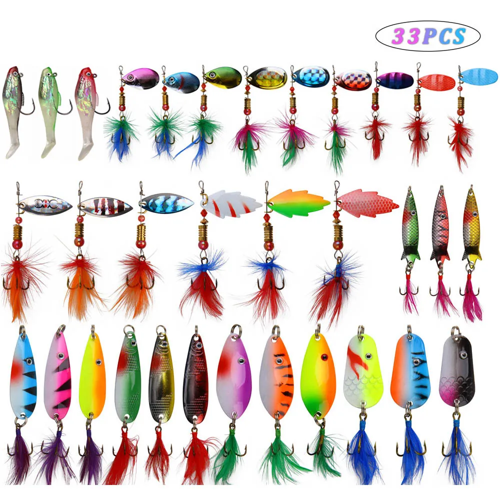 33Pcs Metal Fishing Lure Hard Bait Artificial Bait Spinner Lure Wobblers CrankBaits Jig With Feather Hook For Carp Fishing Pesca
33Pcs Metal Fishing Lure Hard Bait Artificial Bait Spinner Lure Wobblers CrankBaits Jig With Feather Hook For Carp Fishing Pesca