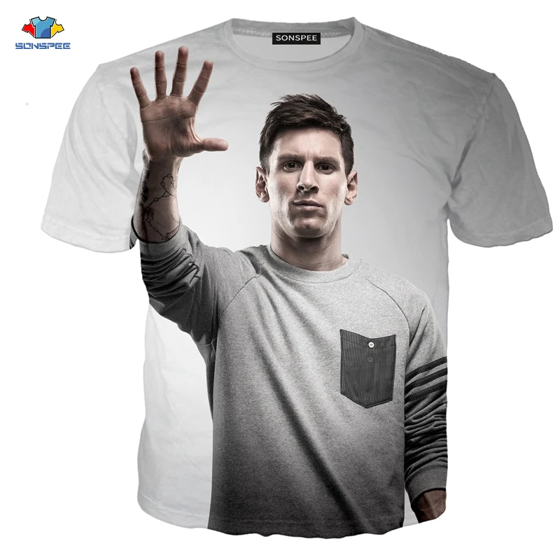SONSPEE/Мужская рубашка Футболка Messi Летняя модная футболка с короткими рукавами и 3D