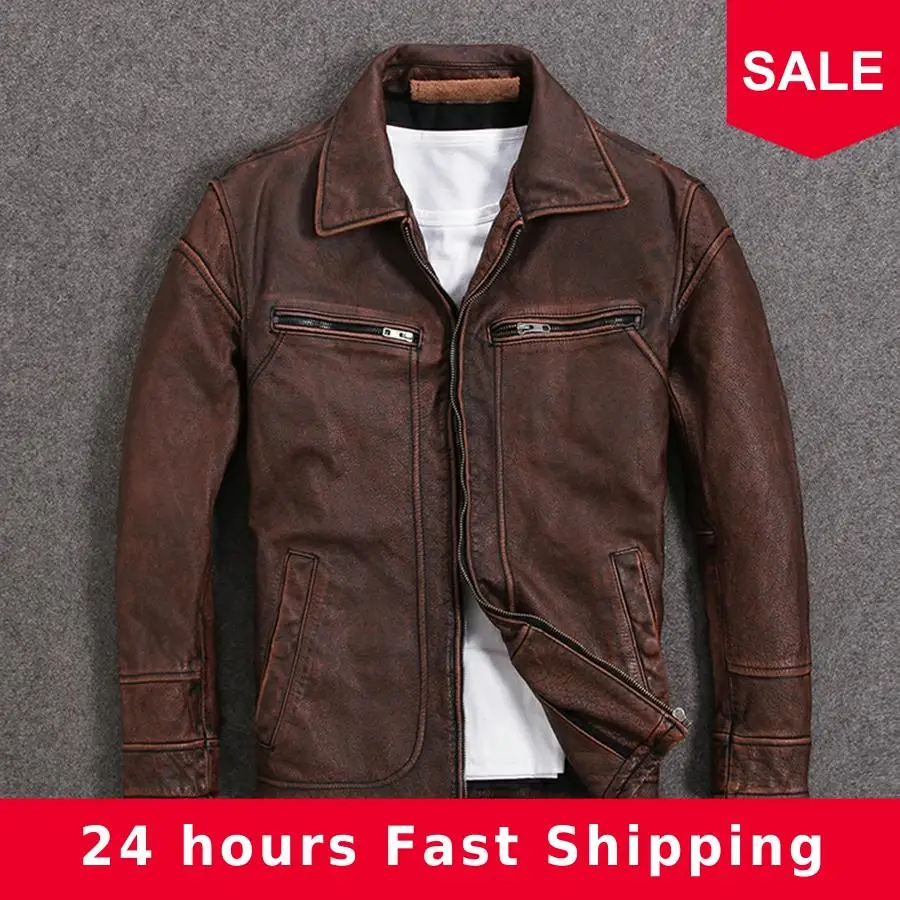 2020 Vintage Brown Men American Casual Style Leather Jacket Plus Size XXXXXL Genuine Thick Cowhide Autumn Leather Coat
2020 Vintage Brown Men American Casual Style Leather Jacket Plus Size XXXXXL Genuine Thick Cowhide Autumn Leather Coat