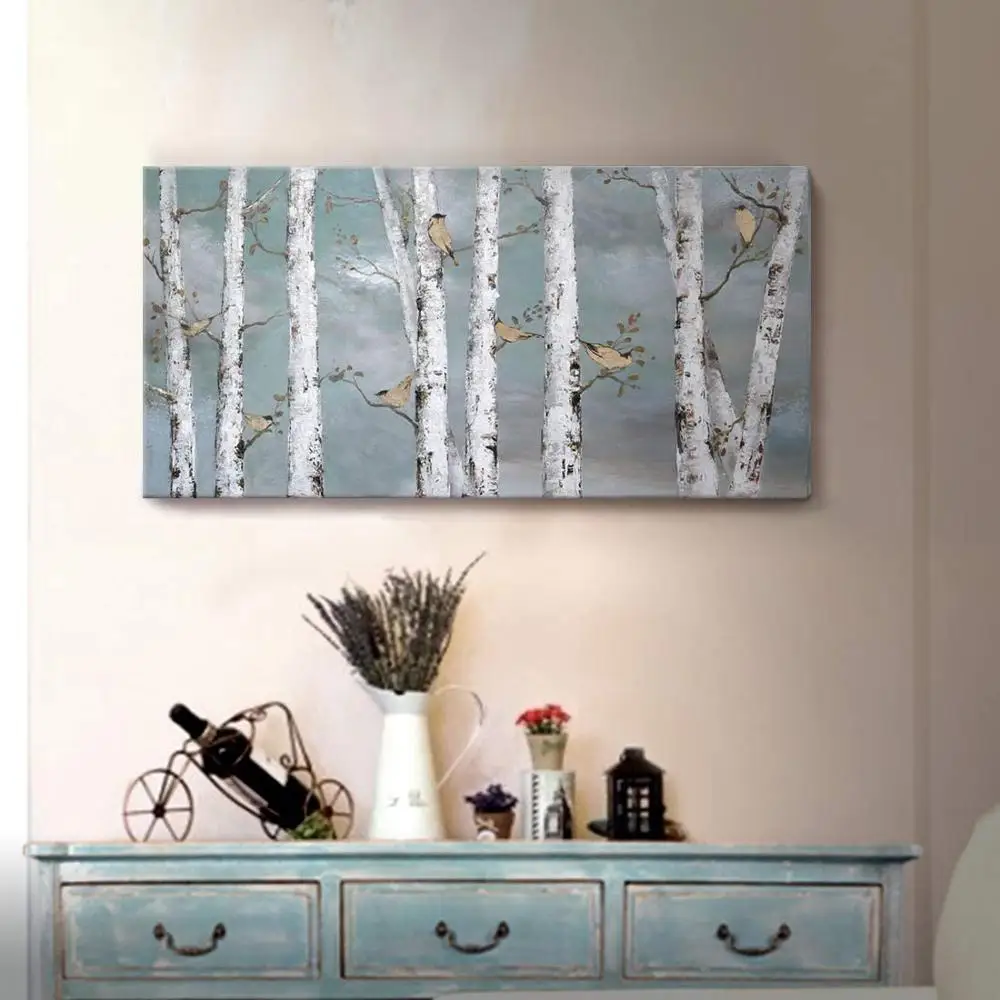 Wall Art Hand-Painted Landscape Forest Oil Painting On Canvas Gold Bird Birch Tree Artwork For Living Room Bedroom Office Décor 
Wall Art Hand-Painted Landscape Forest Oil Painting On Canvas Gold Bird Birch Tree Artwork For Living Room Bedroom Office Décor