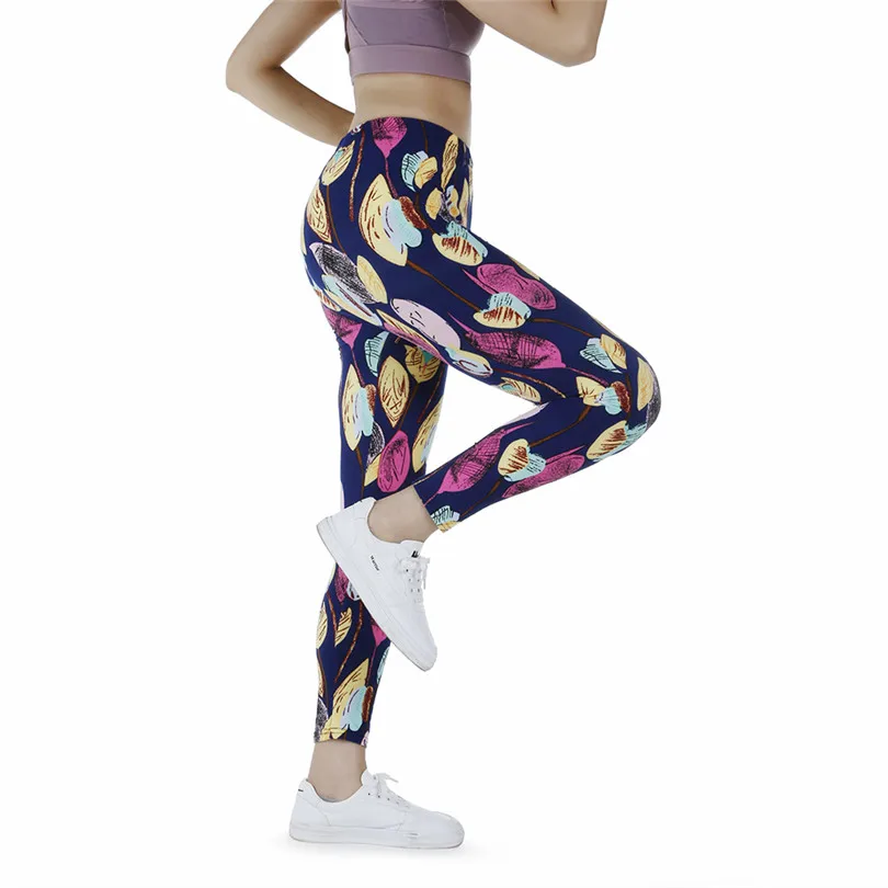 

YGYEEG High Waist Leggings Elastic Push Up Sport Women Yoga Pants Stretchy Gym Workout Tights Running Golden Leaf Hot Clothing