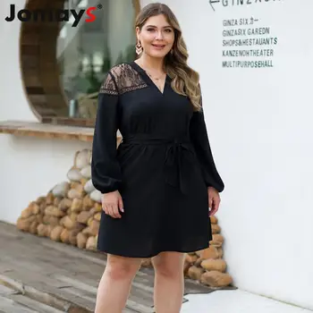 Spring Autumn Plus Size Elegant Women Dress Black Hollow Lace Patchwork V Neck Bandage Dresses Office Lady Femme Vestidos 4XL
Spring Autumn Plus Size Elegant Women Dress Black Hollow Lace Patchwork V Neck Bandage Dresses Office Lady Femme Vestidos 4XL