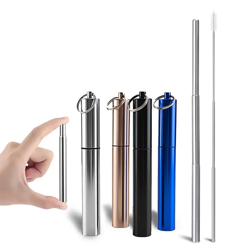 

Upspirit Foldable Drinking Straw 304 Stainless Steel Reusable Metal Collapsible Straws With Cleaning Brush Portable Bar Tools