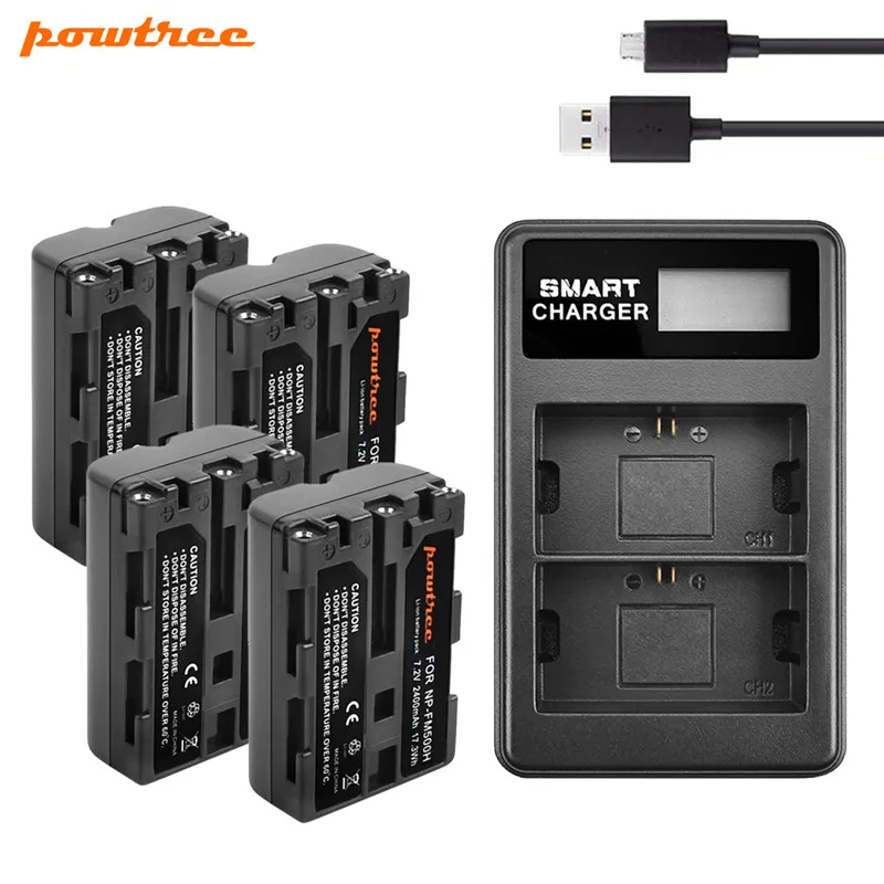 Аккумуляторная батарея для камеры Powtree 2400 мАч NP FM500H + двойное зарядное устройство