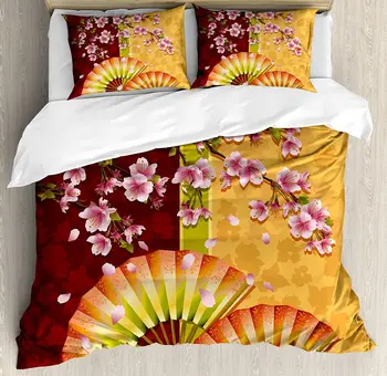 Floral Duvet Cover Set Sakura Blooms with Japanese Hand Fan Figures Authentic Asian Design Bedding Set Pink Burgundy
Floral Duvet Cover Set Sakura Blooms with Japanese Hand Fan Figures Authentic Asian Design Bedding Set Pink Burgundy