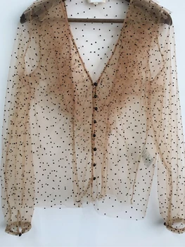 2020 New Summer Women's Blouse Polka Dot Lace Mesh See Through Ladies Sexy Single-breasted Ruffled V-neck Shirts And Top
2020 New Summer Women's Blouse Polka Dot Lace Mesh See Through Ladies Sexy Single-breasted Ruffled V-neck Shirts And Top