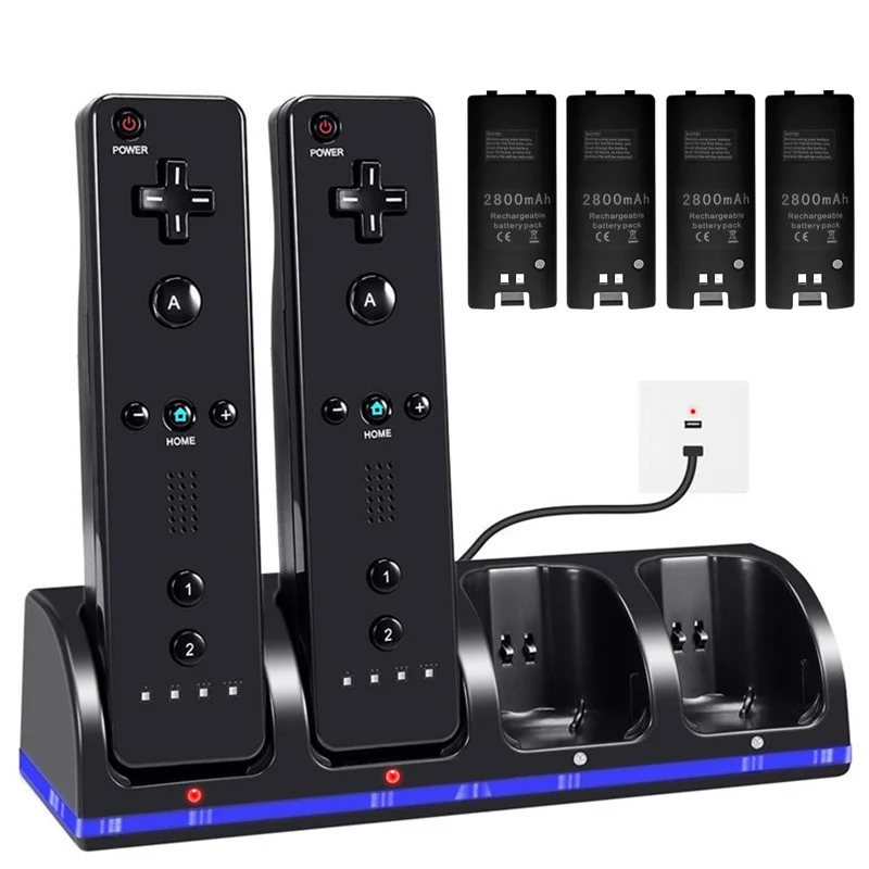 4 x 2800mAh Rechargeable Battery+ Quad 4 Charger Dock Station Kit for Wii Remote Controller Joystick Gamepad Charger Black/White
4 x 2800mAh Rechargeable Battery+ Quad 4 Charger Dock Station Kit for Wii Remote Controller Joystick Gamepad Charger Black/White
