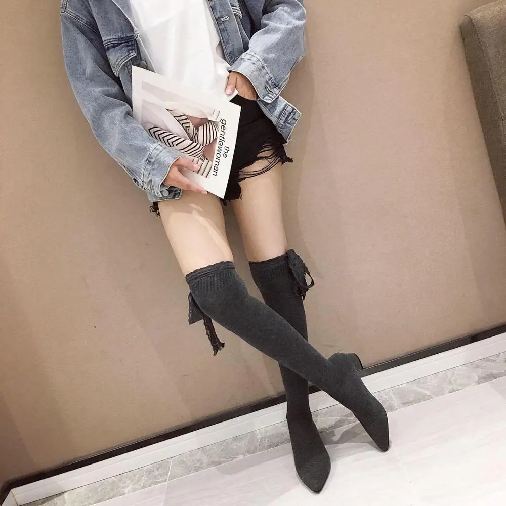 2019 Over The Knee Boots Women Sweet Bowknot Knitting Sock Boots Pointed Toe Elasitc Slim Botas Mujer Autumn Winter Shoes Woman
2019 Over The Knee Boots Women Sweet Bowknot Knitting Sock Boots Pointed Toe Elasitc Slim Botas Mujer Autumn Winter Shoes Woman