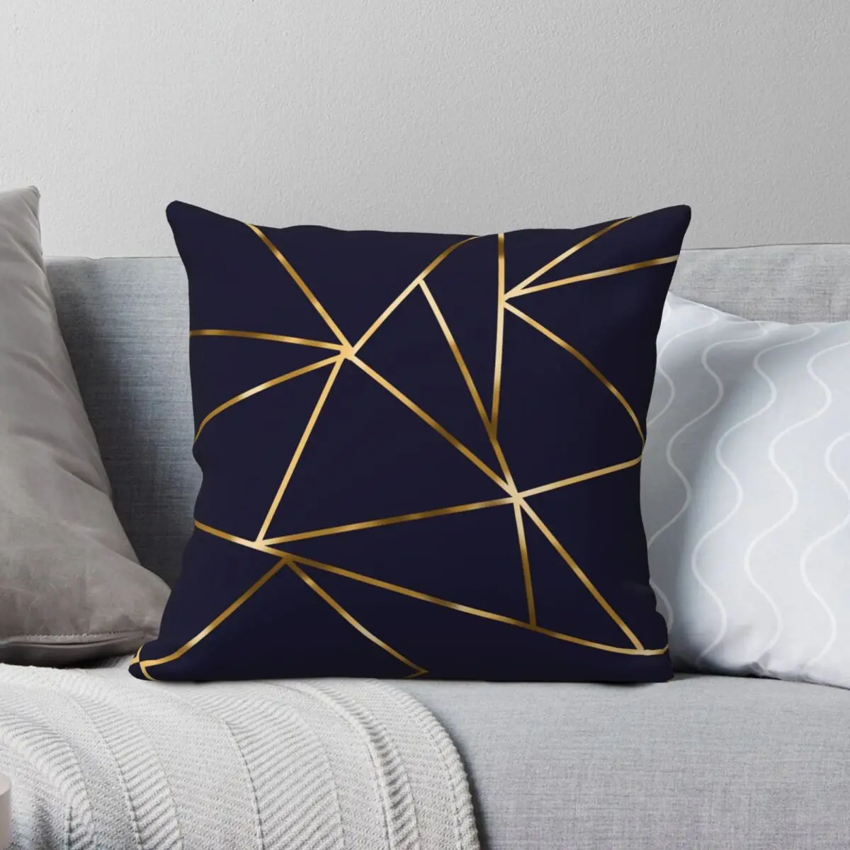 

Geometric Gold Midnight Square Pillowcase Polyester Linen Velvet Printed Zip Decor Pillow Case Car Cushion Cover 18"