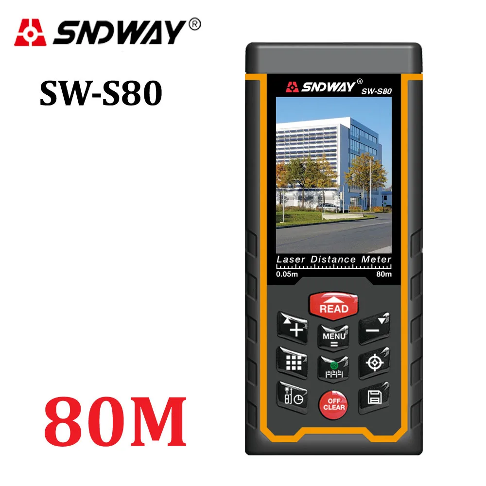 SNDWAY Color LCD Laser Distance Meter Range Finder Outdoor 80m Rechargeable Battery Laser Tape Measure Area/volume/angle Tools
SNDWAY Color LCD Laser Distance Meter Range Finder Outdoor 80m Rechargeable Battery Laser Tape Measure Area/volume/angle Tools