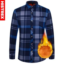Camisas de hombre Otoño Invierno grueso polar Oficina Plaid Casual ropa Social de manga larga de franela gemelos con diseño navideño camisa hombres(China)