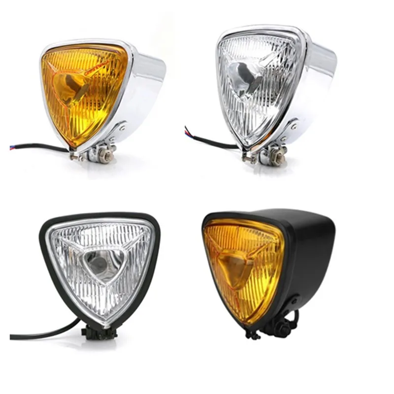 

12v Motorcycle Black Triangle Headlight Lamp For Harley Cafe Racer Chopper Bobber Touring Atv Scooter Offroad Street Bike