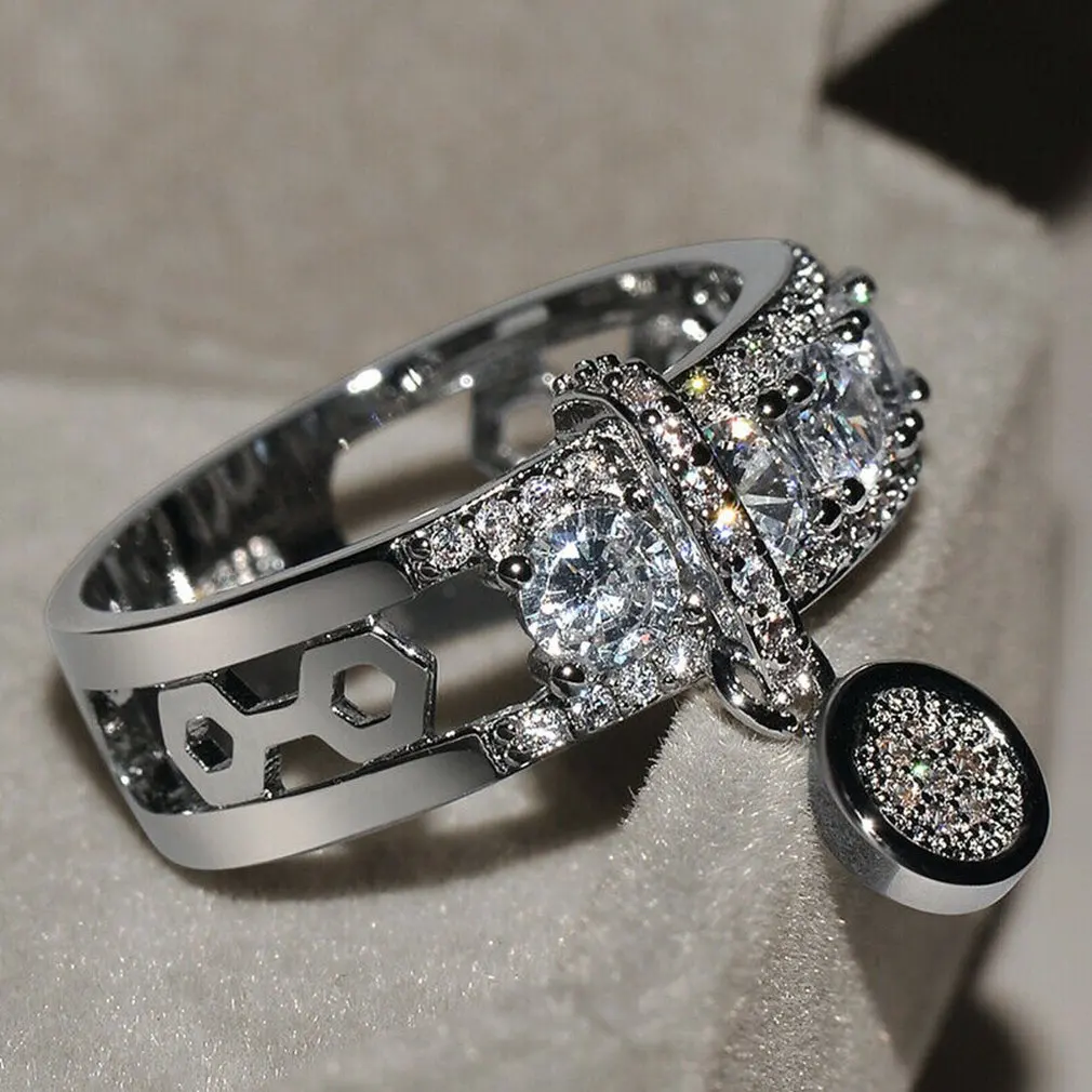Фото Обручальное кольцо 925 серебро великолепная круглая форма Белый сапфир свадебные
