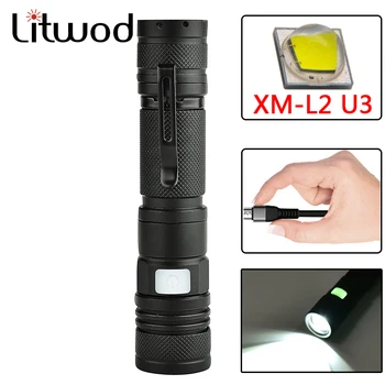 

Litwod Z201301 XM-L2 U3 Micro USB RechargeaBle LED Flashlight torch ZoomaBle 5 Modes switch Aluminum Lanterna Flashlight Torch