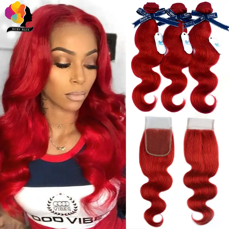 Red Bundles With Closure Burgundy 99j Colored Body Wave Bundles