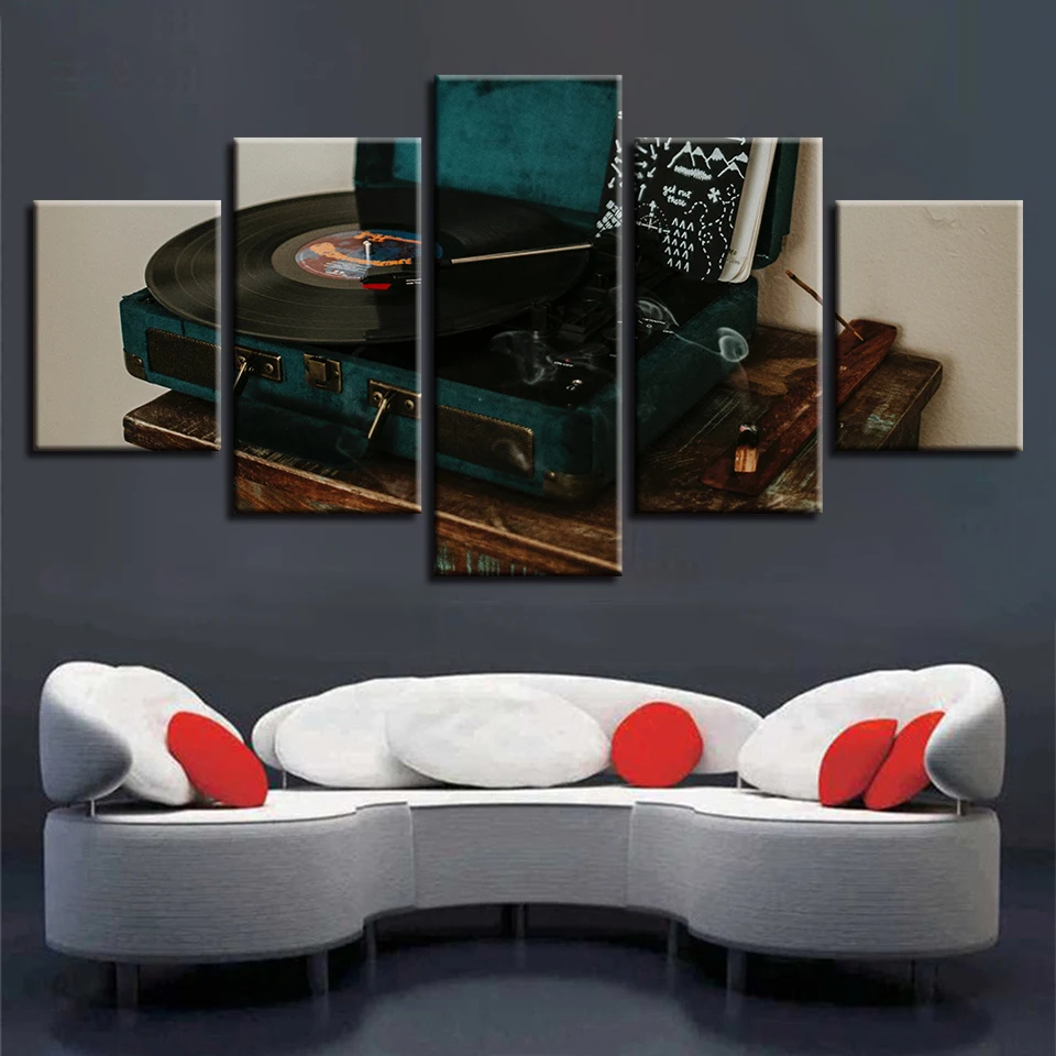 Framework Artworks Decoration For Living Room Wall Modern Prints 5 Pieces Old Record Picture Poster Art Modular Canvas Painting | Дом и сад