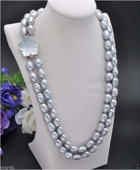 2 Rows 10-11mm Natural Gray Rice Freshwater Cultured Pearl Necklace 18-19'' AAA
2 Rows 10-11mm Natural Gray Rice Freshwater Cultured Pearl Necklace 18-19'' AAA