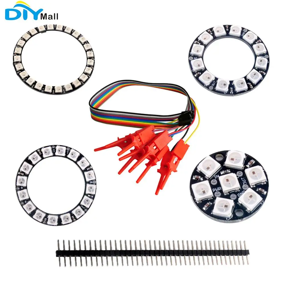 WS2812 5050 RGB LED Ring Light 7/12/16/24 Bits+40Pin 2.54mm Single Row Straight Pin Header Male+Test Clip
WS2812 5050 RGB LED Ring Light 7/12/16/24 Bits+40Pin 2.54mm Single Row Straight Pin Header Male+Test Clip