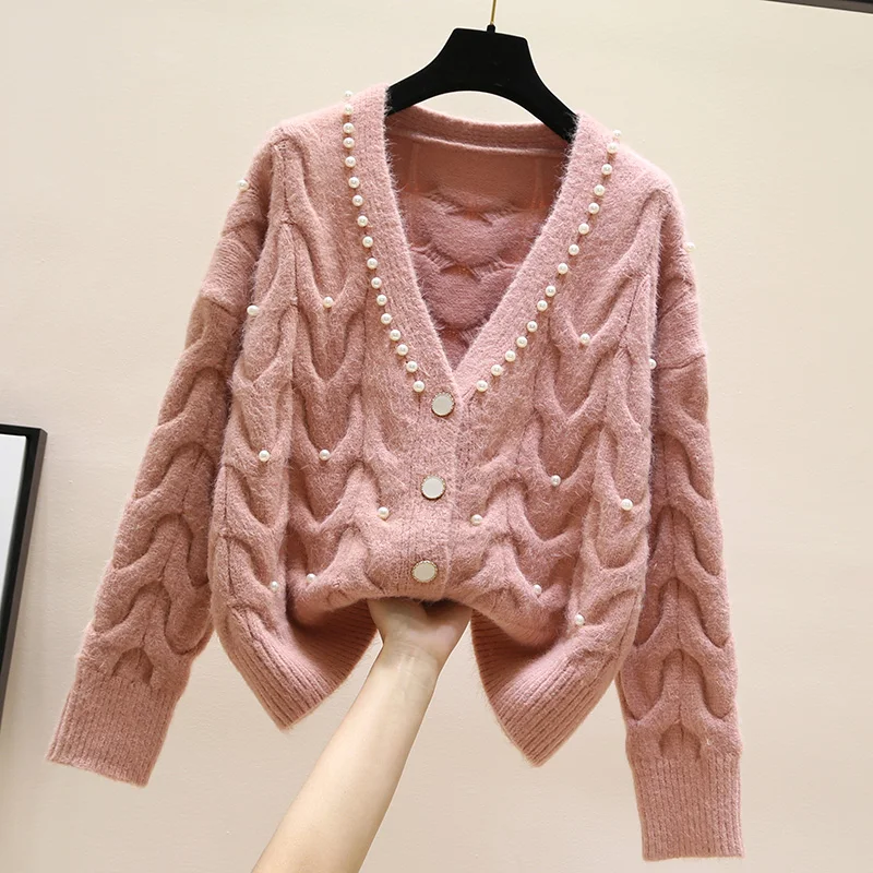 2023 Women Cardigan Sweater Winter Solid Cashmere Top Casual Beaded Loose Short Sweater Korean Fashion Knit Jacket Sueters Mujer
2023 Women Cardigan Sweater Winter Solid Cashmere Top Casual Beaded Loose Short Sweater Korean Fashion Knit Jacket Sueters Mujer