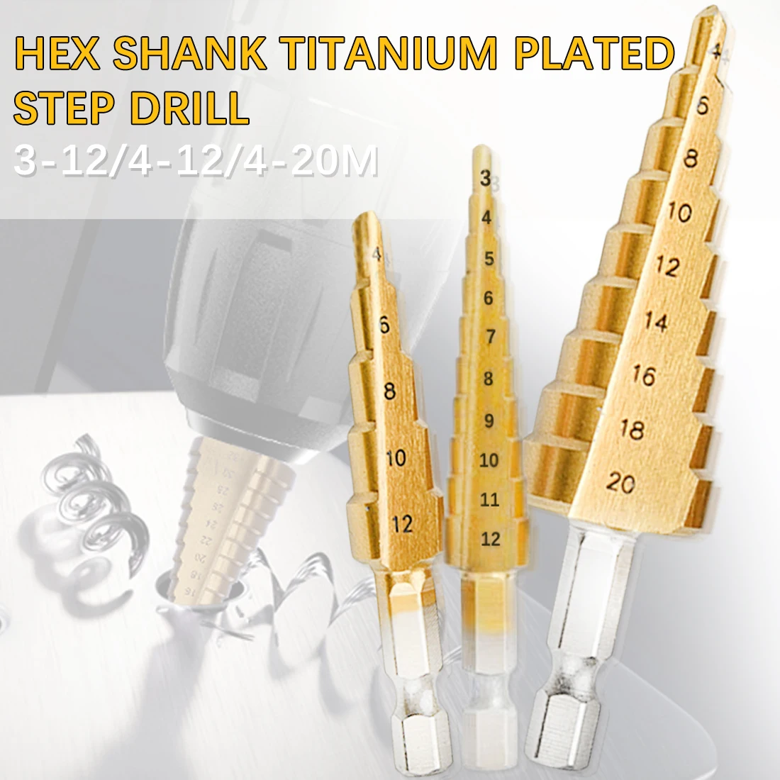 3PCS HSS Step Drill Bit Set Cone Hole Cutter Taper Metric 4 - 12 / 20 / 32mm 1 / 4 Titanium Coated Metal Hex Core Drill Bits
3PCS HSS Step Drill Bit Set Cone Hole Cutter Taper Metric 4 - 12 / 20 / 32mm 1 / 4 Titanium Coated Metal Hex Core Drill Bits